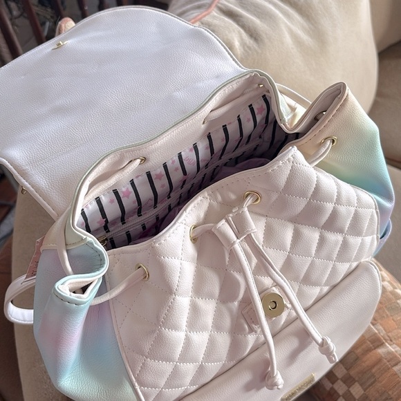 NWT Betsey Johnson Kitty Cat Unicorn Pastel Ombre Large Drawstring Backpack main image 14